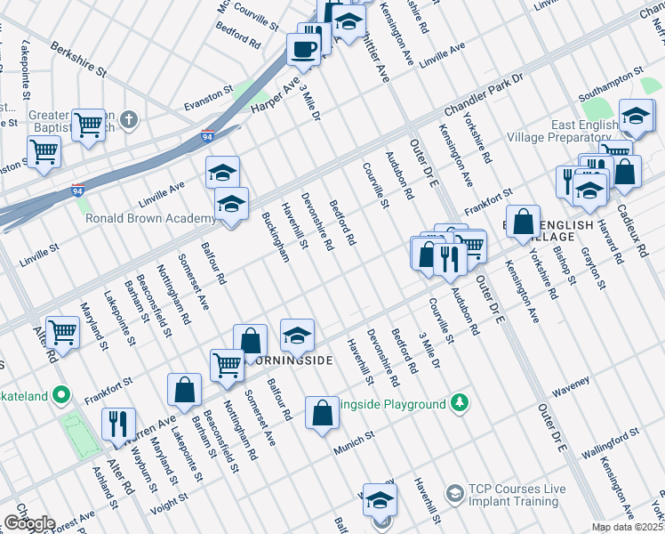 map of restaurants, bars, coffee shops, grocery stores, and more near 5226 Haverhill Street in Detroit
