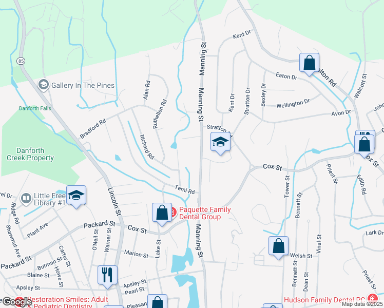 map of restaurants, bars, coffee shops, grocery stores, and more near 200 Manning Street in Hudson