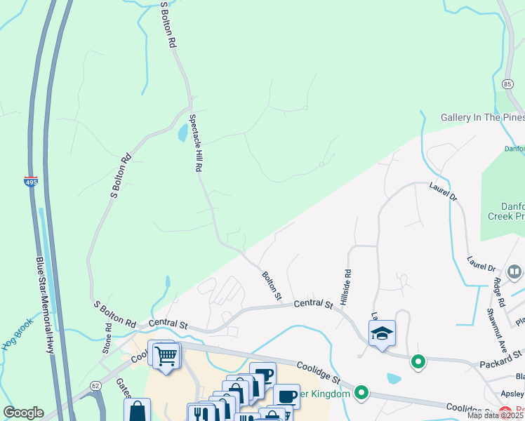 map of restaurants, bars, coffee shops, grocery stores, and more near 94 Spectacle Hill Road in Bolton