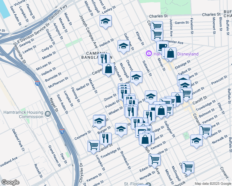 map of restaurants, bars, coffee shops, grocery stores, and more near 11843 Joseph Campau Avenue in Hamtramck