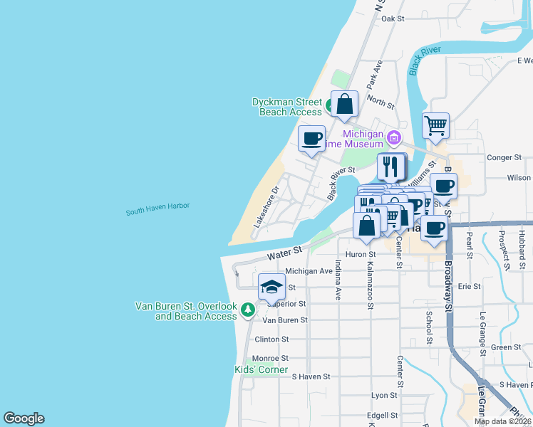 map of restaurants, bars, coffee shops, grocery stores, and more near 29 Grand Boulevard in South Haven