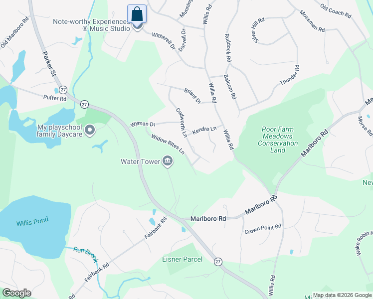 map of restaurants, bars, coffee shops, grocery stores, and more near 61 Cudworth Lane in Sudbury