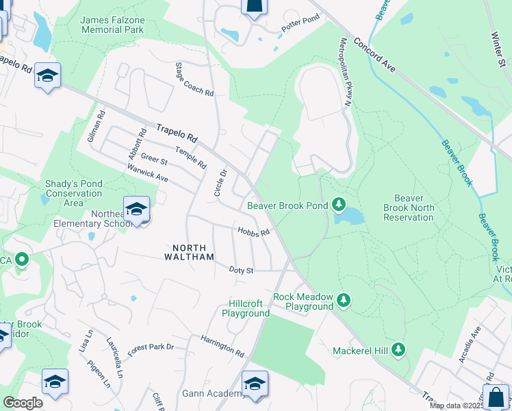 map of restaurants, bars, coffee shops, grocery stores, and more near 600 Trapelo Road in Waltham