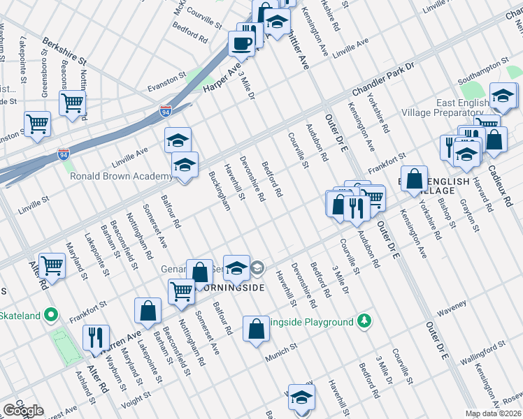 map of restaurants, bars, coffee shops, grocery stores, and more near 5226 Haverhill Street in Detroit