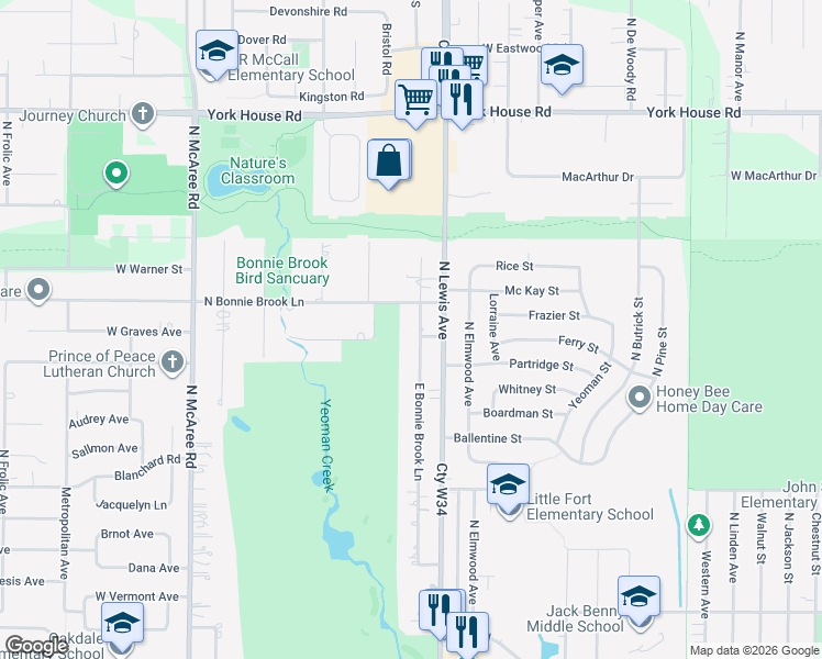 map of restaurants, bars, coffee shops, grocery stores, and more near 2816 East Bonnie Brook Lane in Waukegan