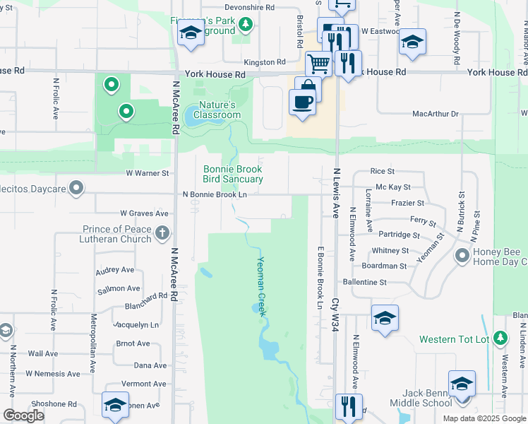 map of restaurants, bars, coffee shops, grocery stores, and more near 2136 Hawthorne Lane in Waukegan
