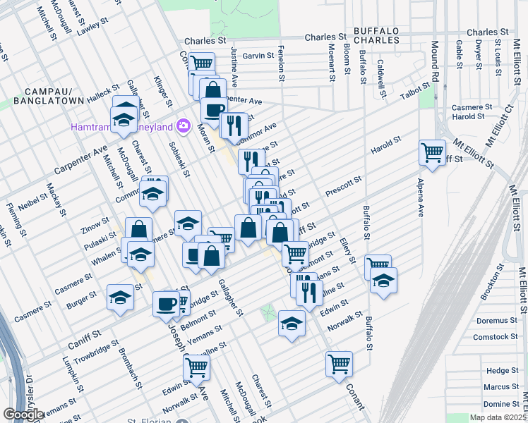 map of restaurants, bars, coffee shops, grocery stores, and more near 11420 Conant Street in Hamtramck