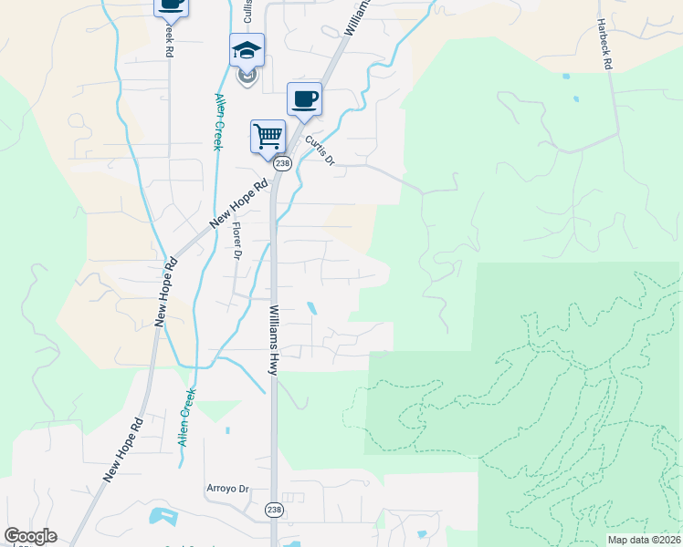 map of restaurants, bars, coffee shops, grocery stores, and more near 245 Landau Lane in Grants Pass