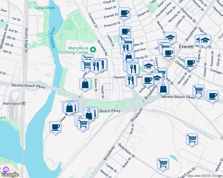 map of restaurants, bars, coffee shops, grocery stores, and more near 5 Fleet Court in Everett