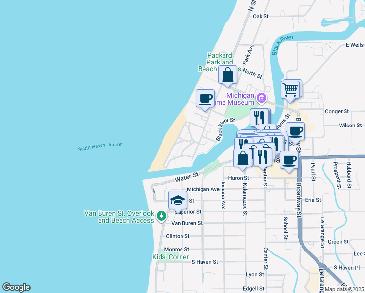 map of restaurants, bars, coffee shops, grocery stores, and more near 29 Grand Boulevard in South Haven