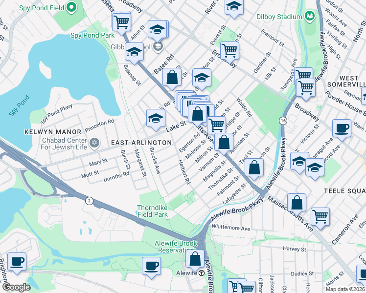 map of restaurants, bars, coffee shops, grocery stores, and more near in Arlington
