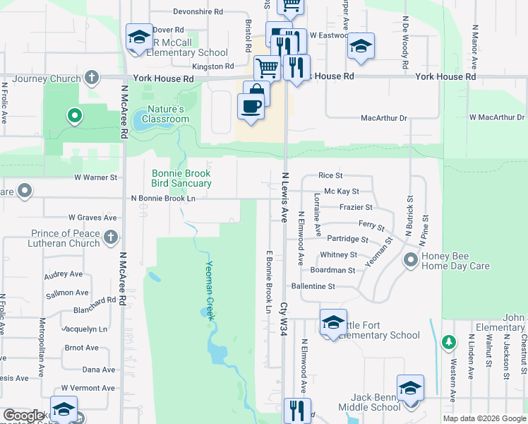 map of restaurants, bars, coffee shops, grocery stores, and more near 2816 East Bonnie Brook Lane in Waukegan