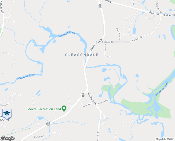 map of restaurants, bars, coffee shops, grocery stores, and more near 516 Gleasondale Road in Stow