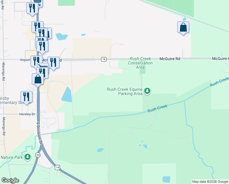map of restaurants, bars, coffee shops, grocery stores, and more near 20617 McGuire Road in Harvard