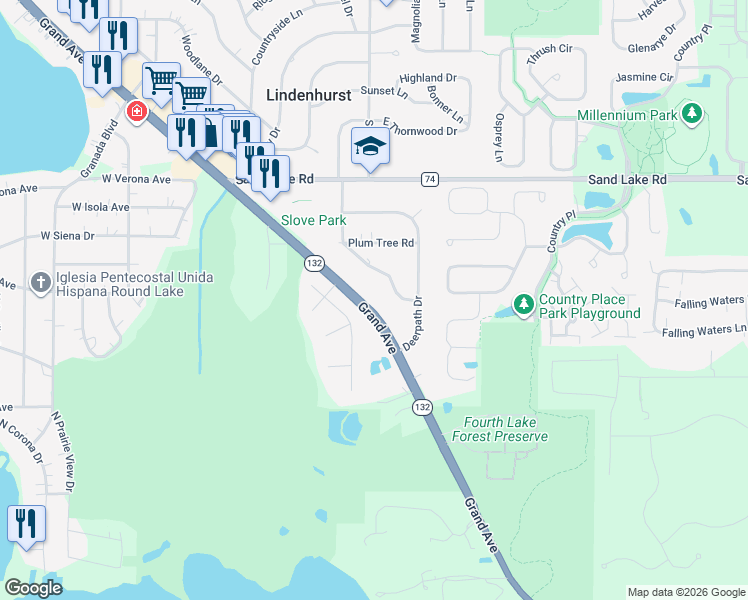 map of restaurants, bars, coffee shops, grocery stores, and more near 2408 Grand Avenue in Lindenhurst