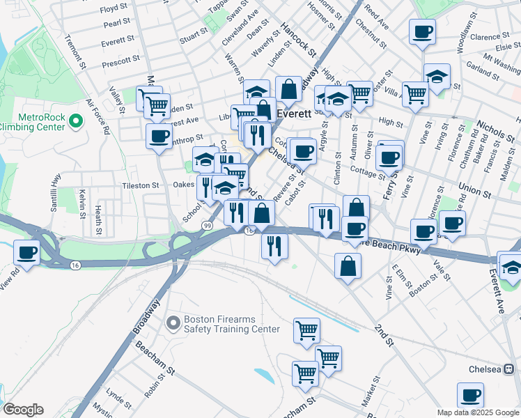 map of restaurants, bars, coffee shops, grocery stores, and more near in Everett