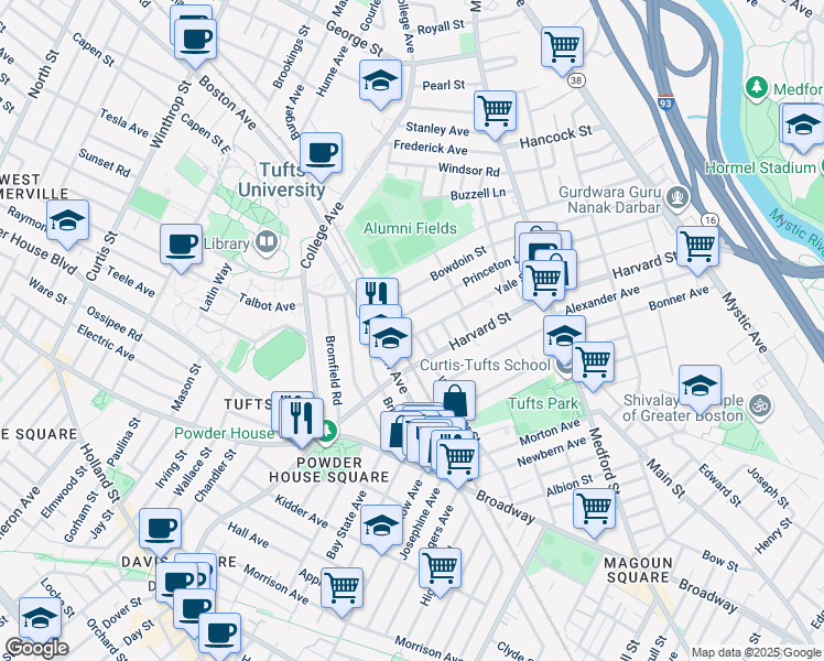map of restaurants, bars, coffee shops, grocery stores, and more near in Medford