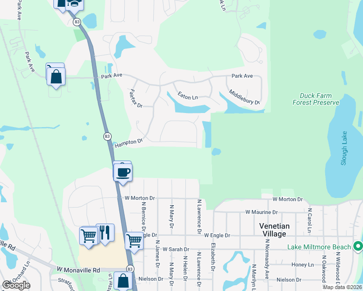 map of restaurants, bars, coffee shops, grocery stores, and more near 37155 North James Drive in Lake Villa