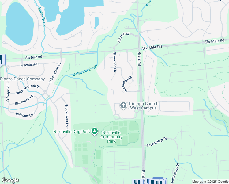 map of restaurants, bars, coffee shops, grocery stores, and more near 16426 Sherwood Lane in Northville