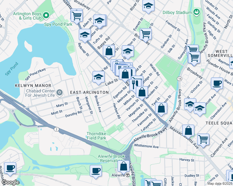map of restaurants, bars, coffee shops, grocery stores, and more near in Arlington