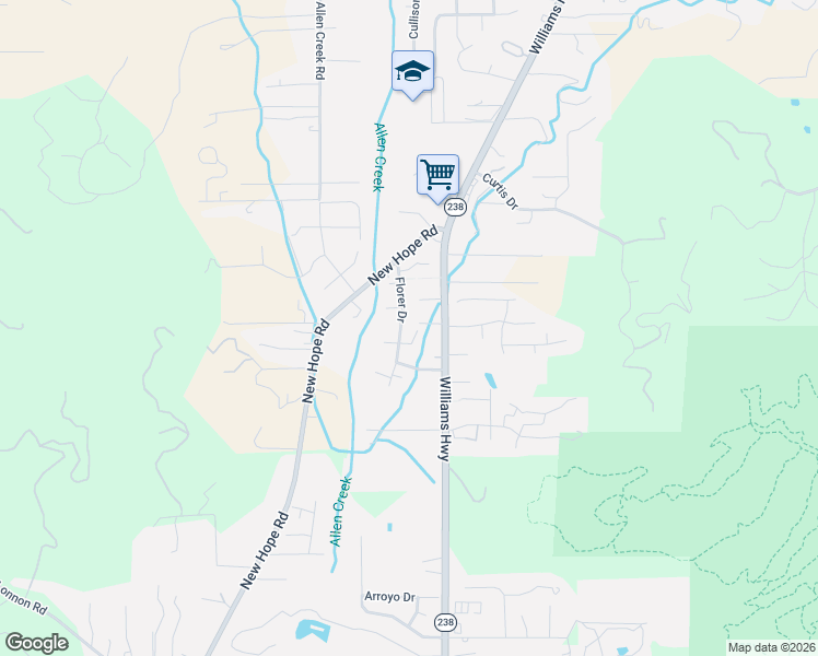 map of restaurants, bars, coffee shops, grocery stores, and more near 2812 Williams Highway in Grants Pass