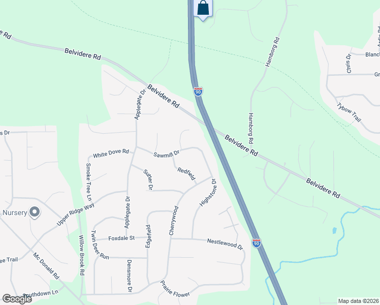 map of restaurants, bars, coffee shops, grocery stores, and more near 9773 Redfield in Roscoe