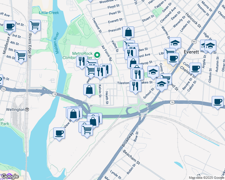 map of restaurants, bars, coffee shops, grocery stores, and more near in Everett