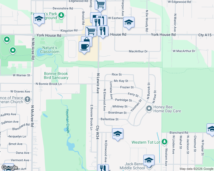 map of restaurants, bars, coffee shops, grocery stores, and more near 1708 Mc Kay Street in Waukegan