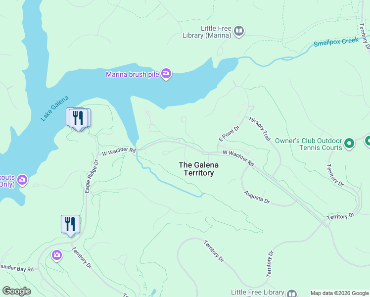 map of restaurants, bars, coffee shops, grocery stores, and more near 19 Farmstead Drive in Galena