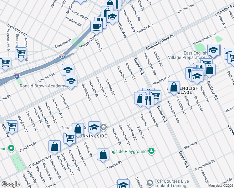 map of restaurants, bars, coffee shops, grocery stores, and more near 5284 Bedford Street in Detroit