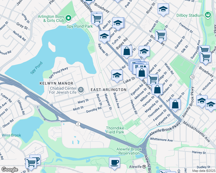 map of restaurants, bars, coffee shops, grocery stores, and more near in Arlington