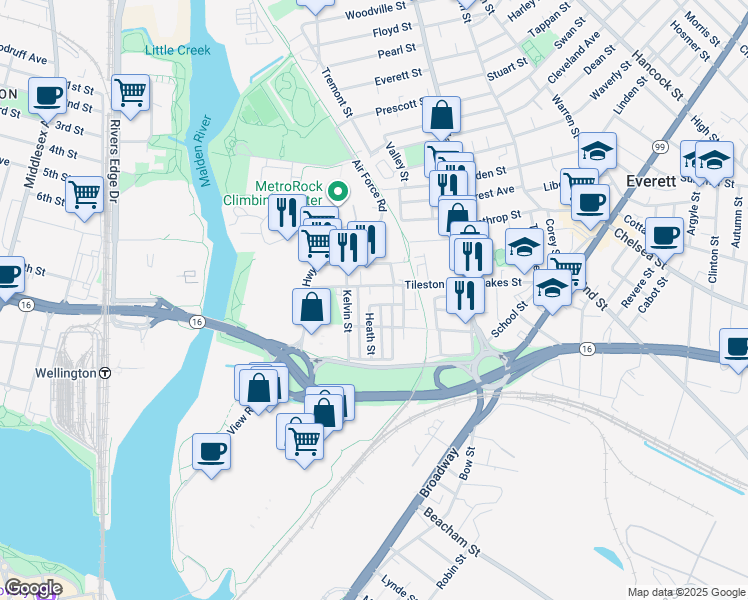 map of restaurants, bars, coffee shops, grocery stores, and more near in Everett