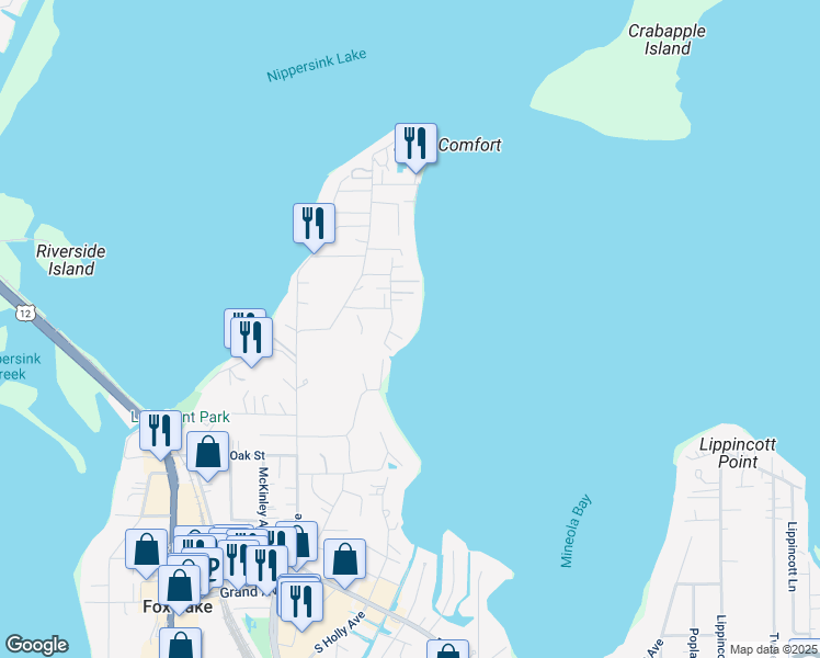 map of restaurants, bars, coffee shops, grocery stores, and more near 131 Cora Avenue in Fox Lake