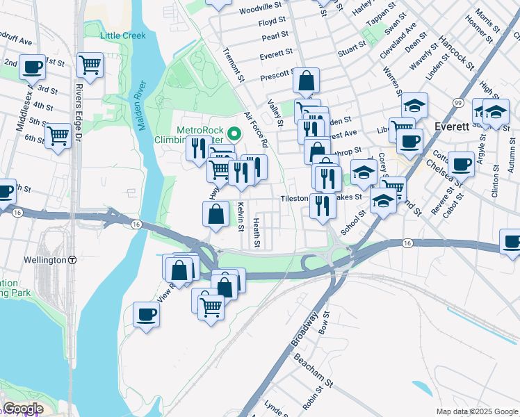 map of restaurants, bars, coffee shops, grocery stores, and more near in Everett