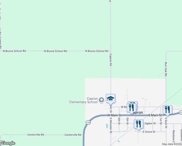 map of restaurants, bars, coffee shops, grocery stores, and more near 17316 Capron Road in Capron