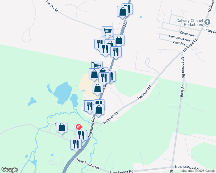 map of restaurants, bars, coffee shops, grocery stores, and more near 500 Pittsfield Road in Lenox