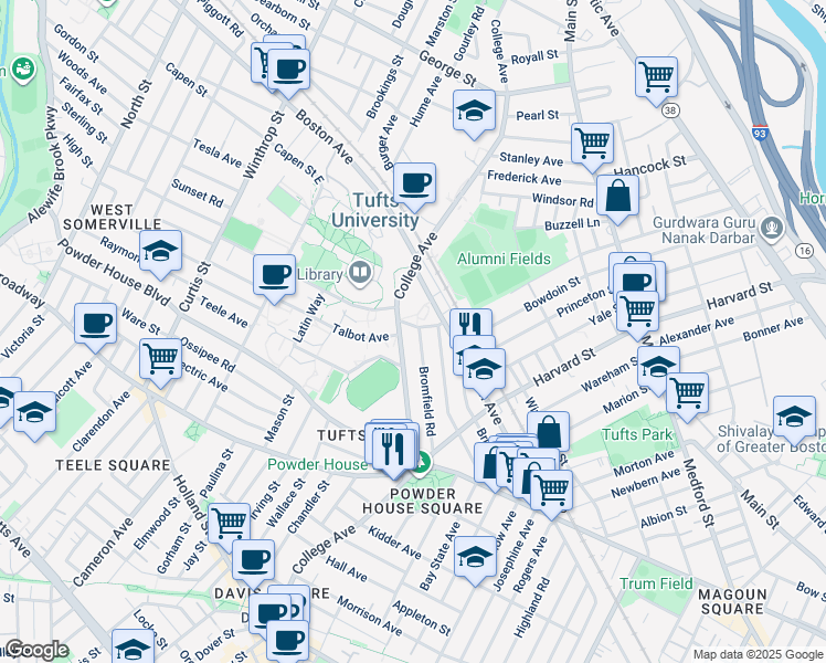 map of restaurants, bars, coffee shops, grocery stores, and more near 26 Dearborn Road in Somerville