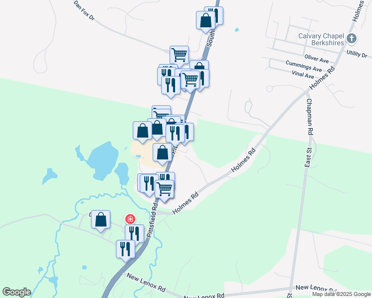map of restaurants, bars, coffee shops, grocery stores, and more near 500 Pittsfield Road in Lenox