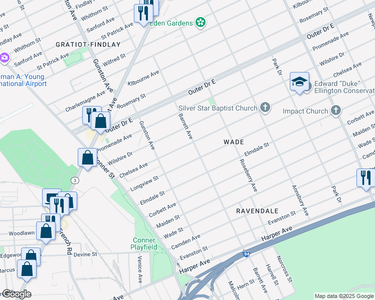 map of restaurants, bars, coffee shops, grocery stores, and more near 11834 Chelsea Avenue in Detroit