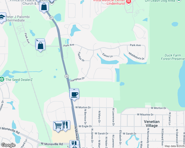 map of restaurants, bars, coffee shops, grocery stores, and more near 570 Huntington Circle in Lake Villa