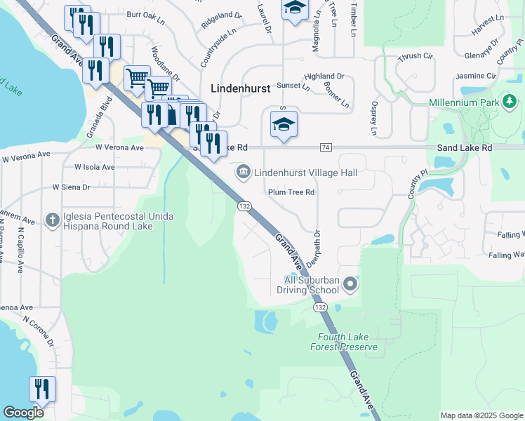 map of restaurants, bars, coffee shops, grocery stores, and more near 2314 East Grand Avenue in Lindenhurst