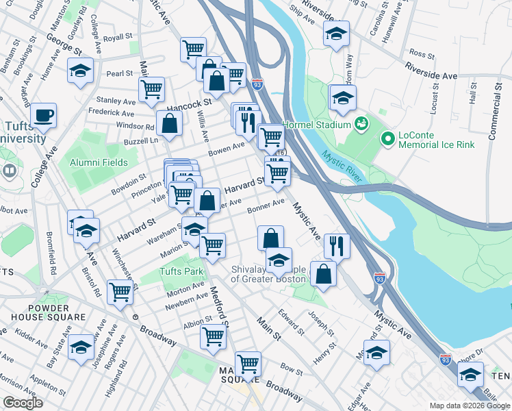 map of restaurants, bars, coffee shops, grocery stores, and more near 117 Bonner Avenue in Medford