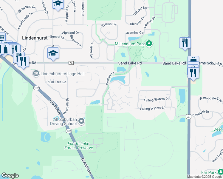 map of restaurants, bars, coffee shops, grocery stores, and more near 101 Tamarack Court in Lindenhurst
