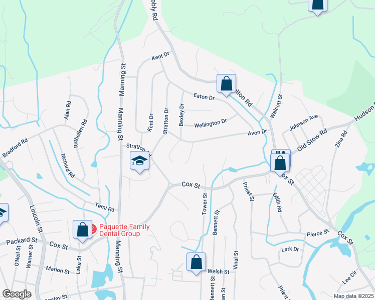 map of restaurants, bars, coffee shops, grocery stores, and more near 3 Dover Cir in Hudson