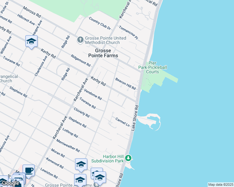 map of restaurants, bars, coffee shops, grocery stores, and more near 37 Kerby Ct in Grosse Pointe Farms