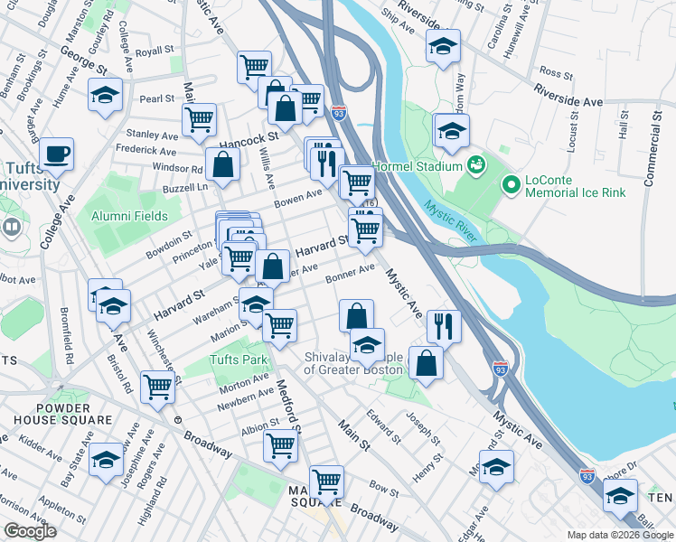 map of restaurants, bars, coffee shops, grocery stores, and more near 117 Bonner Avenue in Medford