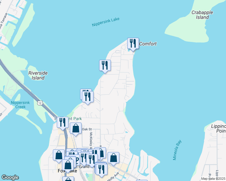 map of restaurants, bars, coffee shops, grocery stores, and more near 131 Forest Avenue in Fox Lake