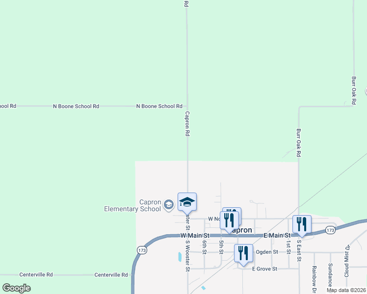 map of restaurants, bars, coffee shops, grocery stores, and more near 17316 Capron Road in Capron