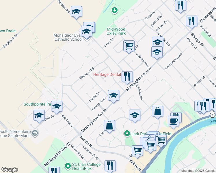 map of restaurants, bars, coffee shops, grocery stores, and more near 64 Garden Path in Chatham