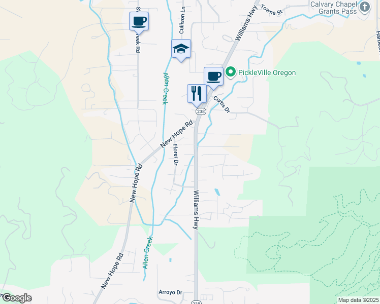 map of restaurants, bars, coffee shops, grocery stores, and more near 2700 Williams Highway in Grants Pass
